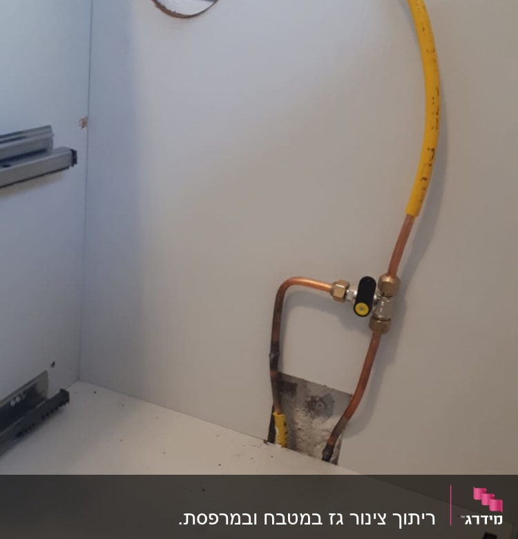 צינור גז צהוב עם שסתום בתוך ארון